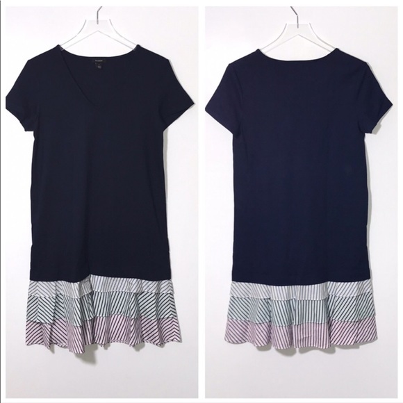 Halogen Navy Multi Stripe Ruffle Hem Knit Dress - Picture 2 of 7